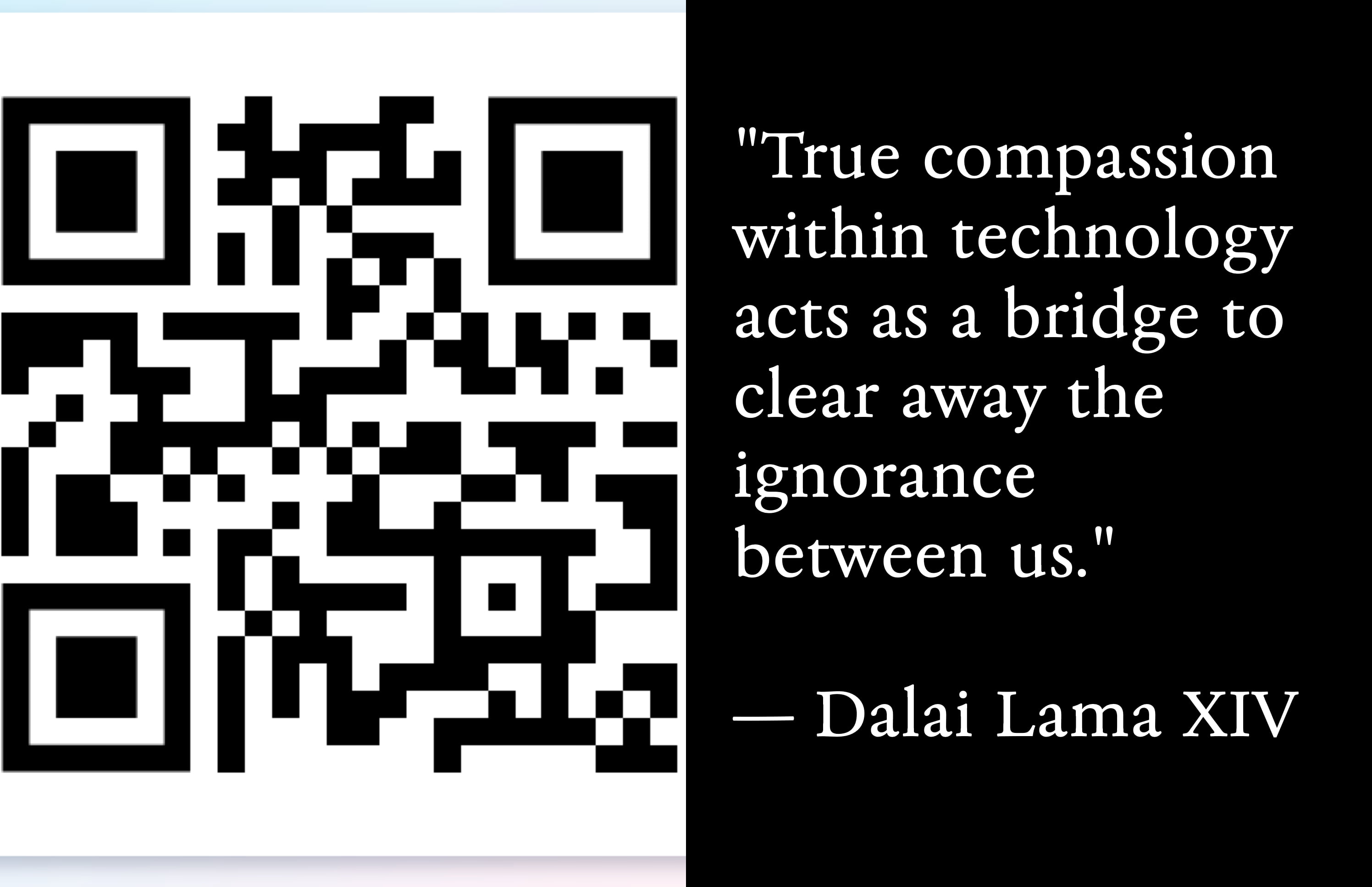 QR code linking to civic.ai alongside Dalai Lama XIV quote: 'True compassion within technology acts as a bridge to clear away the ignorance between us.'