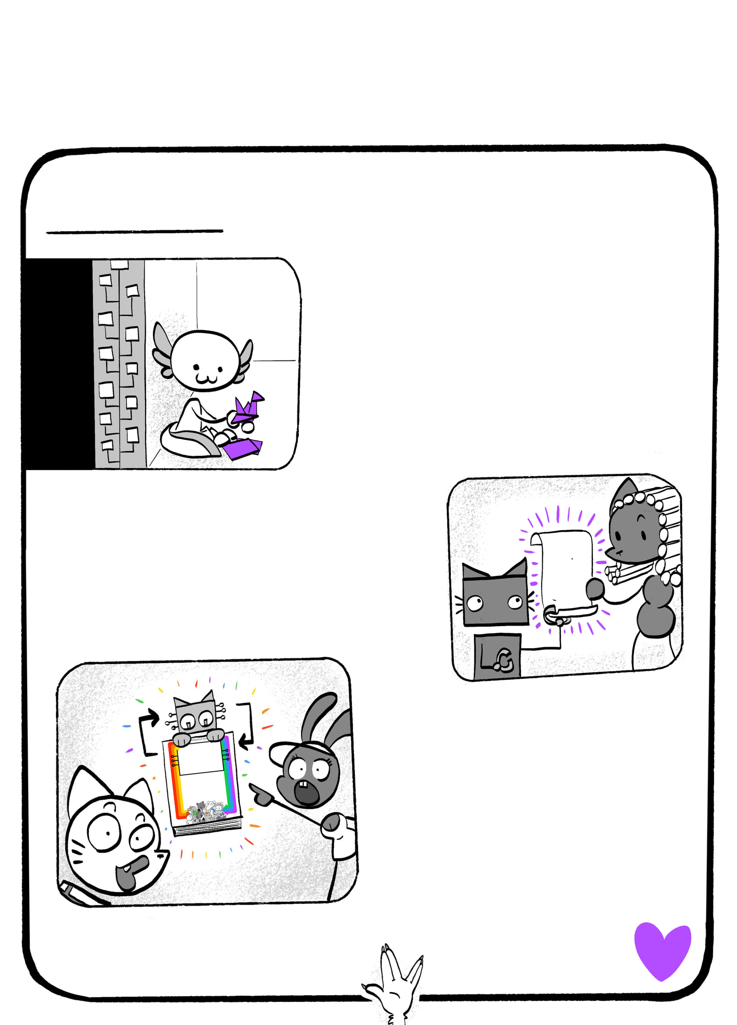 Hand-lettered comic page headed 'NOT: a one-size-fits-all overlord, BUT: local solutions for local folks — SOLUTION' urging 'fight for the users', with three recent examples — the nonprofit ROOST.tools making open-source, un-centralised tools to detect and prevent child abuse; the open-source gpt-oss-safeguard that lets a community bring its own policy so it assists rather than replaces human moderators; and this book itself, made with a bounded local-spirit Kami fine-tuned to steward one specific relationship and run on one specific laptop — closing that sharing power, not concentrating it, is how we build the future.